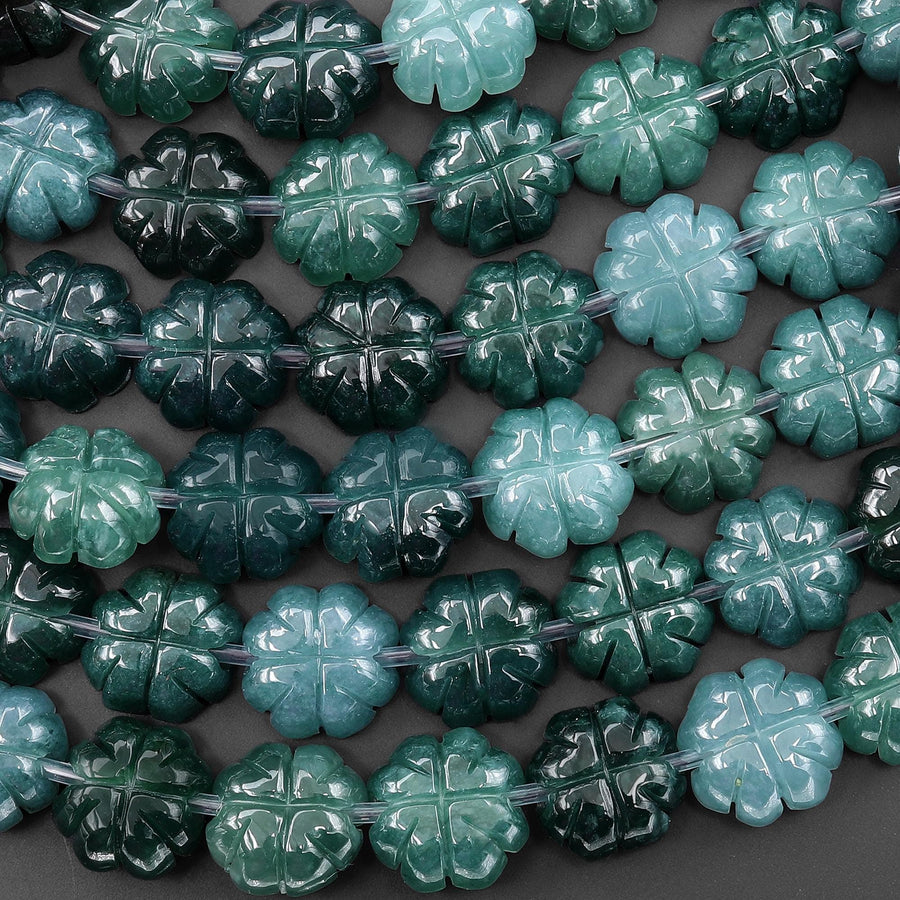 AAA Natural Guatemalan Jade Hand Carved Flower Beads 13mm 7.25" Strand
