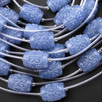 Hand Carved Natural Blue Angelite Drum Barrel Tube Gemstone Longevity Beads Strand