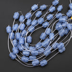 Hand Carved Natural Blue Angelite Drum Barrel Gemstone Cherry Flower Beads Blossoming Energy and Abundance Strand