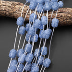 Hand Carved Natural Blue Angelite Drum Barrel Gemstone Cherry Flower Beads Blossoming Energy and Abundance Strand