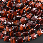AAA Faceted Natural Red Tiger's Eye 10mm Square Beads Good for Earrings 15.5" Strand
