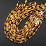 Hand Carved Natural Blonde Tiger's Eye Tube Gemstone Longevity Beads 15.5" Strand