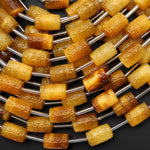 Hand Carved Natural Blonde Tiger's Eye Tube Gemstone Longevity Beads 15.5" Strand