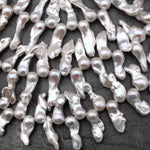 AAA High Luster Top Side Drilled Genuine White Freshwater Baroque Flame Ball Ming Pearl 16.5" Strand