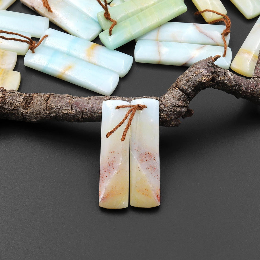 Drilled Natural Amazonite Earring Pair Matched Drilled Gemstone Rectangle Beads