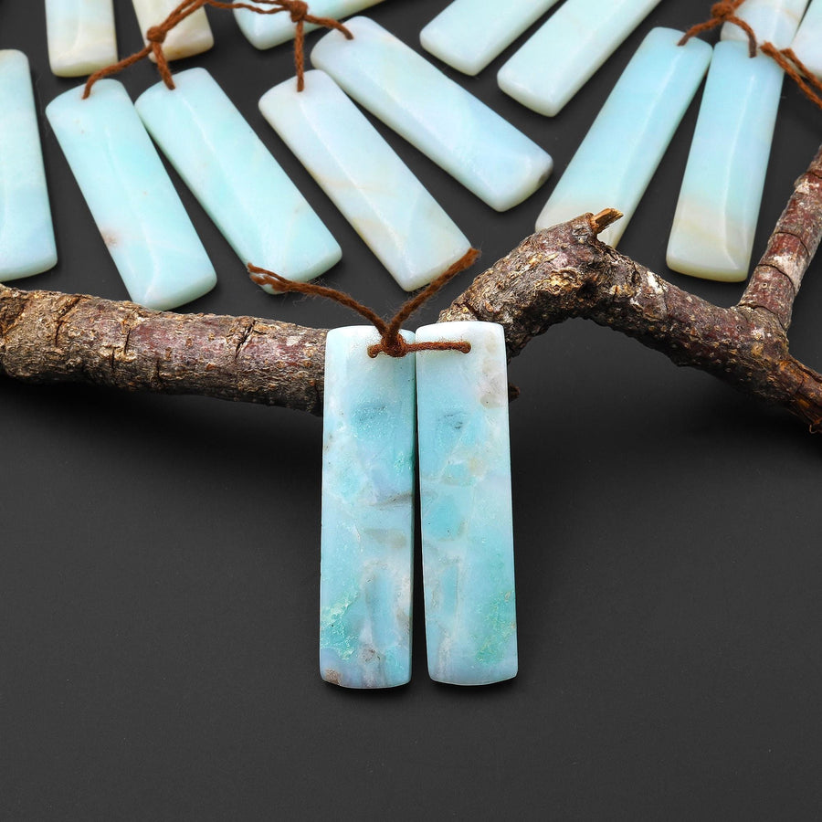 Drilled Natural Amazonite Earring Pair Matched Drilled Gemstone Rectangle Beads A4