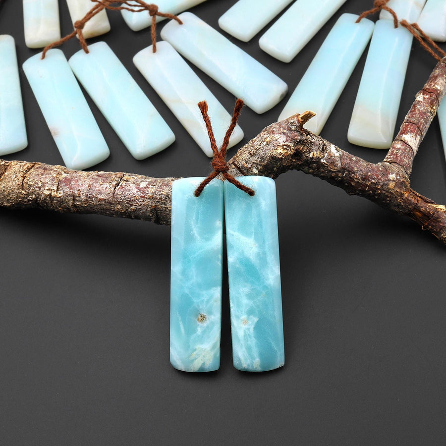 Drilled Natural Amazonite Earring Pair Matched Drilled Gemstone Rectangle Beads A7