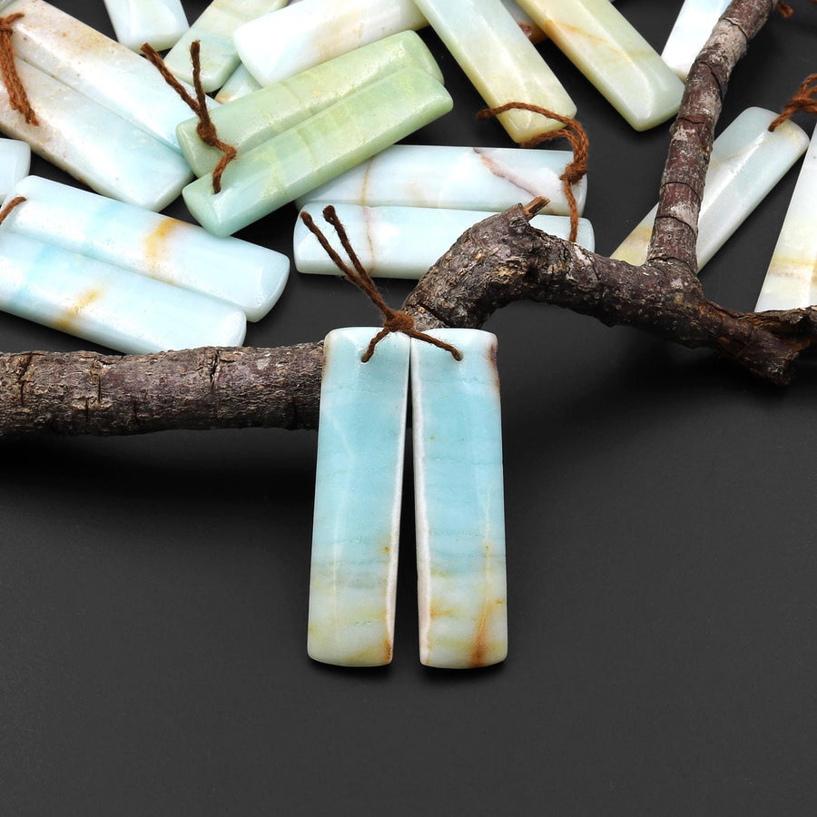 Drilled Natural Amazonite Earring Pair Matched Drilled Gemstone Rectangle Beads A22