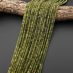 Rare AAA Faceted Natural Green Vesuvianite  Idocrase Rondelle 4mm Gemstone Beads 15.5" Strand