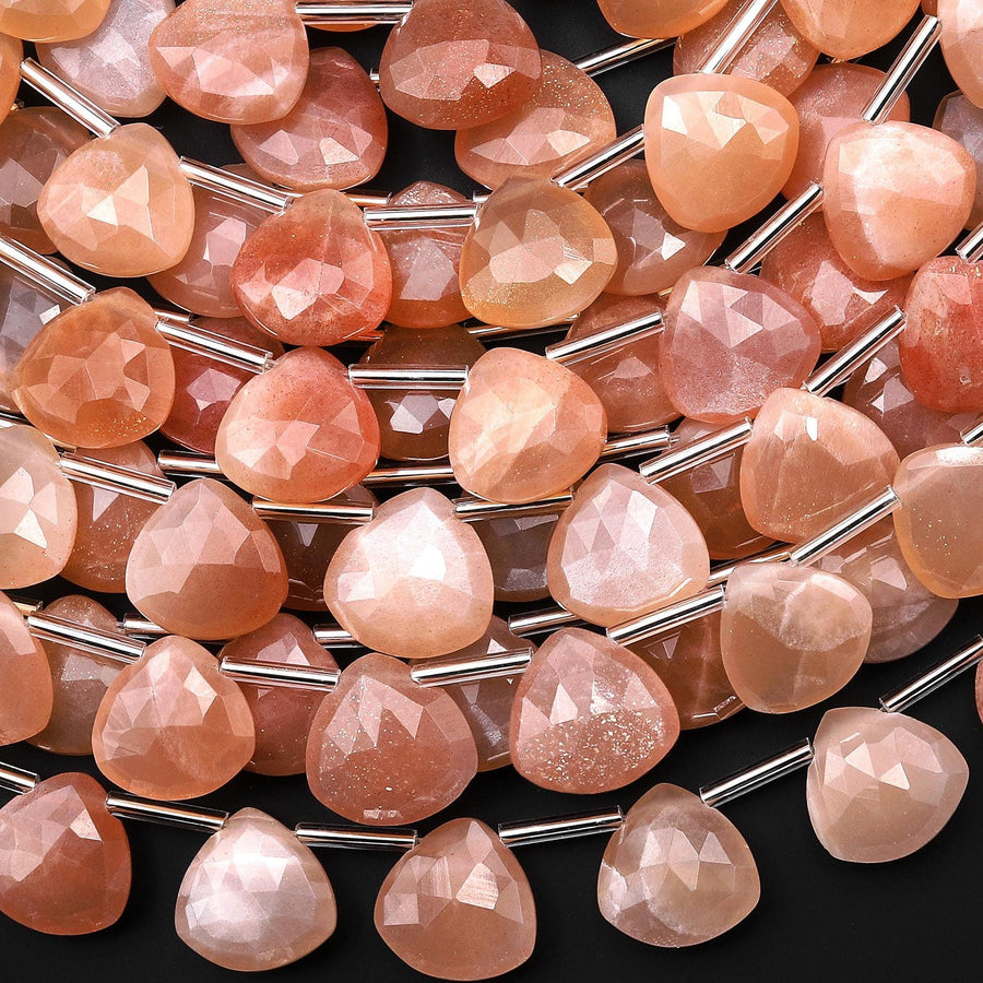 AAA Faceted Natural Peach Moonstone Teardrop Pear Briolette 12mm Beads Good for Earrings 15.5" Strand