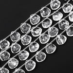AAA Faceted Natural Rock Crystal Quartz Teardrop Pear Briolette Beads 12mm Top Side Drilled 15.5" Strand