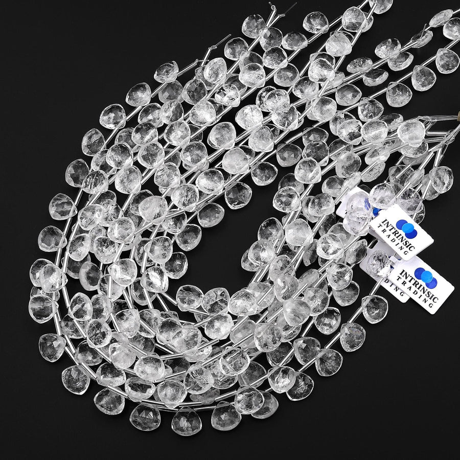 AAA Faceted Natural Rock Crystal Quartz Teardrop Pear Briolette Beads 12mm Top Side Drilled 15.5" Strand