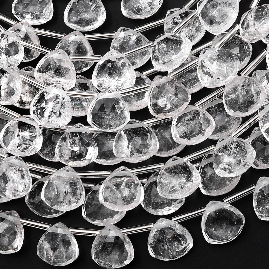 AAA Faceted Natural Rock Crystal Quartz Teardrop Pear Briolette Beads 12mm Top Side Drilled 15.5" Strand