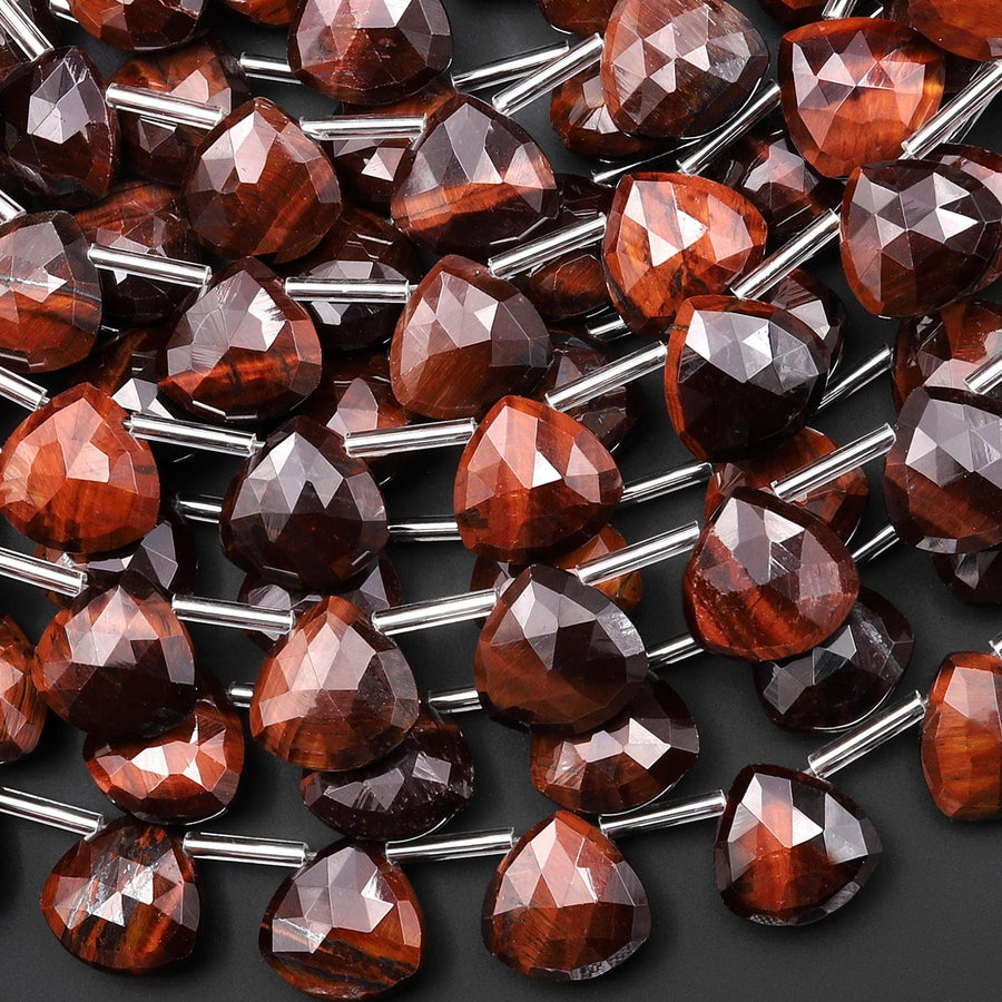 AAA Faceted Natural Red Tiger's Eye Teardrop Pear Briolette 12mm Beads Top Side Drilled Gemstone Good for Earrings 15.5" Strand