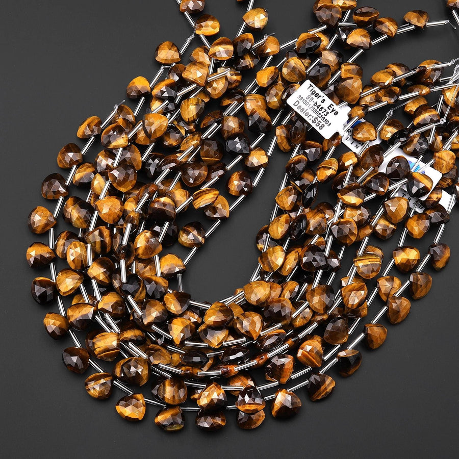 AAA Faceted Natural Golden Brown Tiger's Eye Teardrop Pear Briolette 12mm Beads Top Side Drilled Gemstone Good for Earrings 15.5" Strand