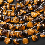 AAA Faceted Natural Golden Brown Tiger's Eye Teardrop Pear Briolette 12mm Beads Top Side Drilled Gemstone Good for Earrings 15.5" Strand