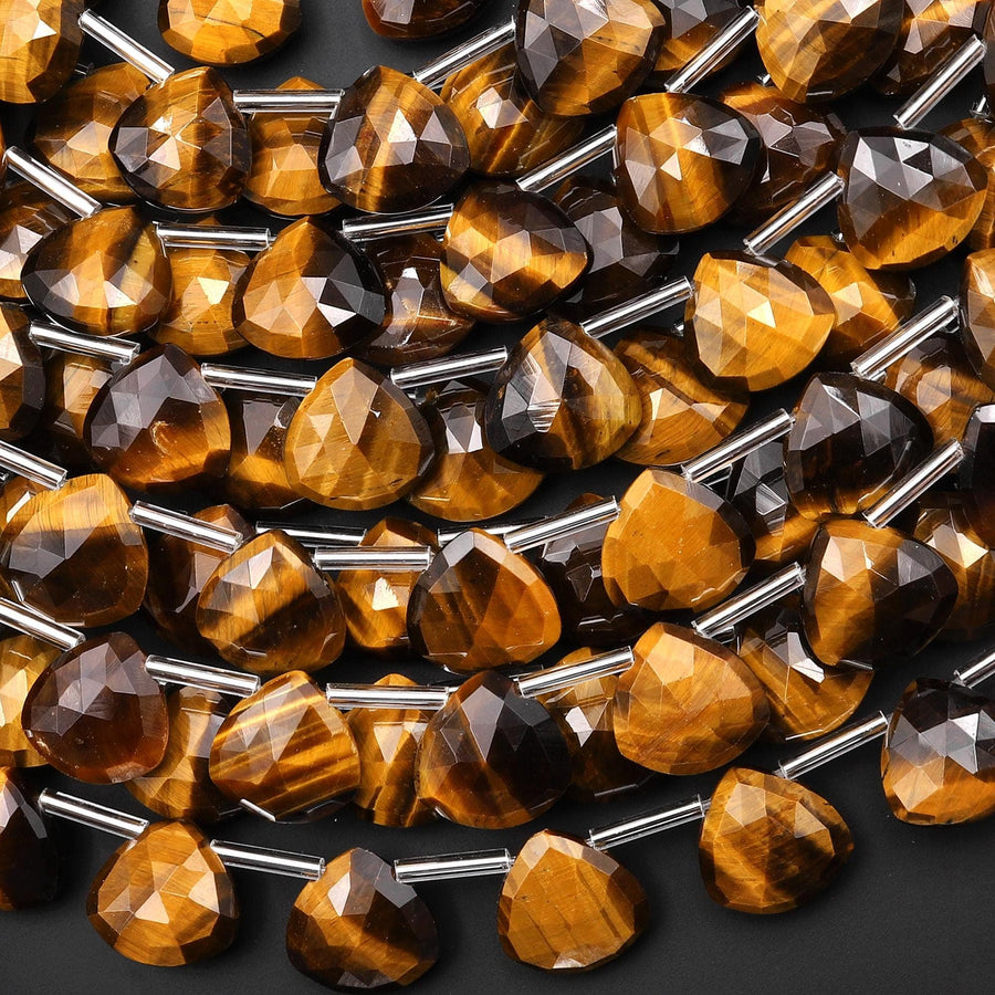 AAA Faceted Natural Golden Brown Tiger's Eye Teardrop Pear Briolette 12mm Beads Top Side Drilled Gemstone Good for Earrings 15.5" Strand