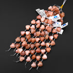 AAA Natural Peach Moonstone Beads Gemstone Puffy Smooth Heart Top Side Drilled 8" Strand