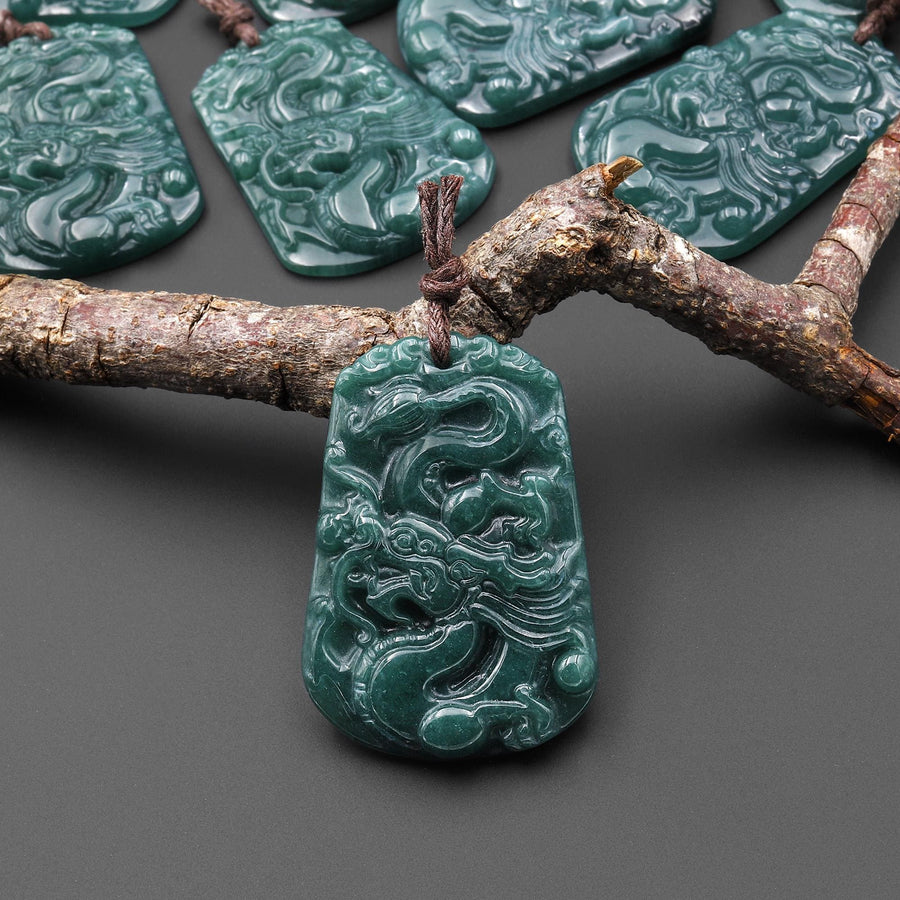 AAA Large Hand Carved Natural Guatemalan Jade Dragon Pendant A1