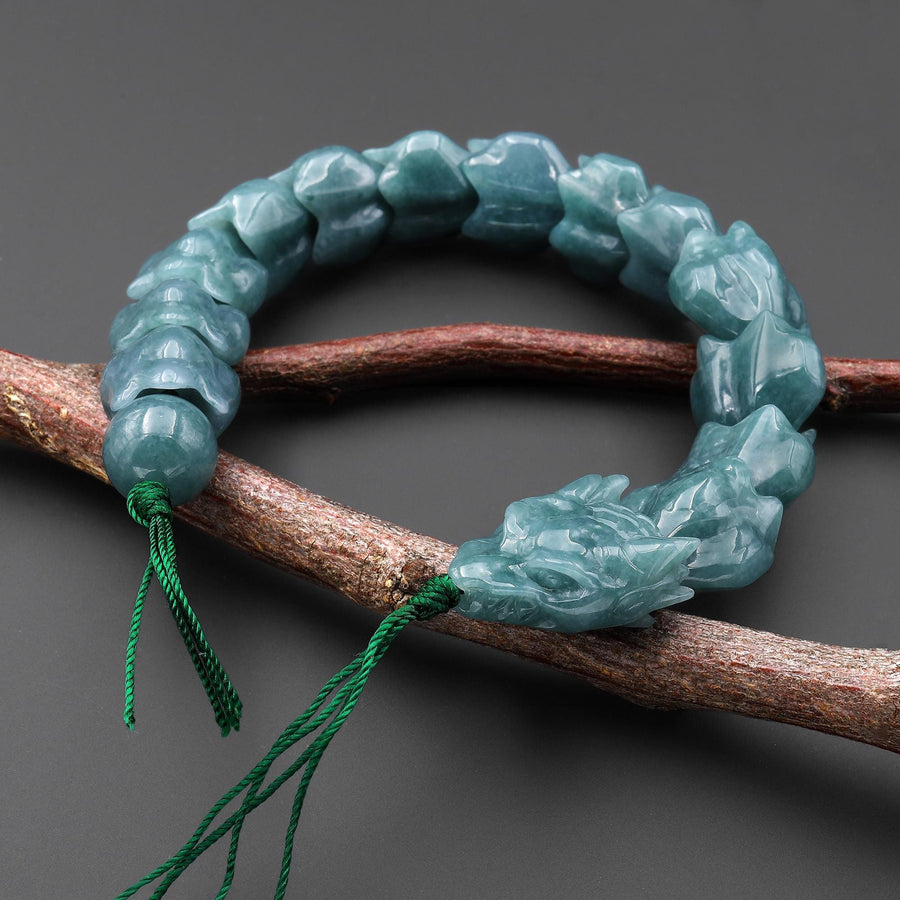 AAA Hand Carved Natural Guatemalan Jade Dragon Beads 8" Strand