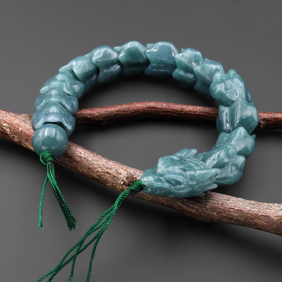 AAA Hand Carved Natural Guatemalan Jade Dragon Beads 8" Strand A3