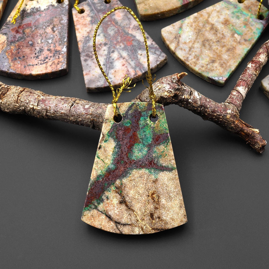 From the Old Arizona Copper Mine~ Natural Copper in Chrysocolla Trapezoid 2 Two Hole Pendant A1