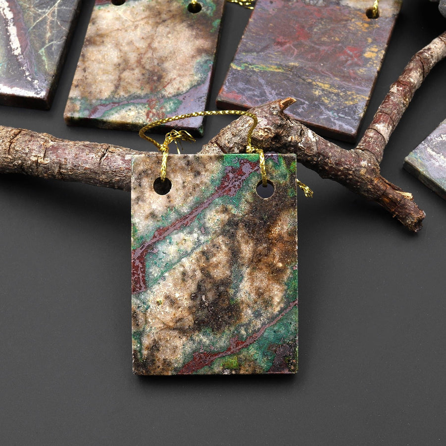 From the Old Arizona Copper Mine~ Natural Copper in Chrysocolla Rectangle 2 Two Hole Pendant