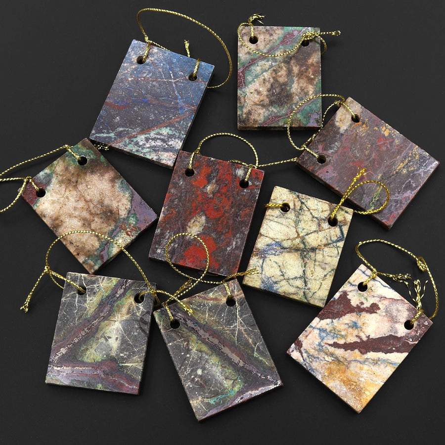 From the Old Arizona Copper Mine~ Natural Copper in Chrysocolla Rectangle 2 Two Hole Pendant