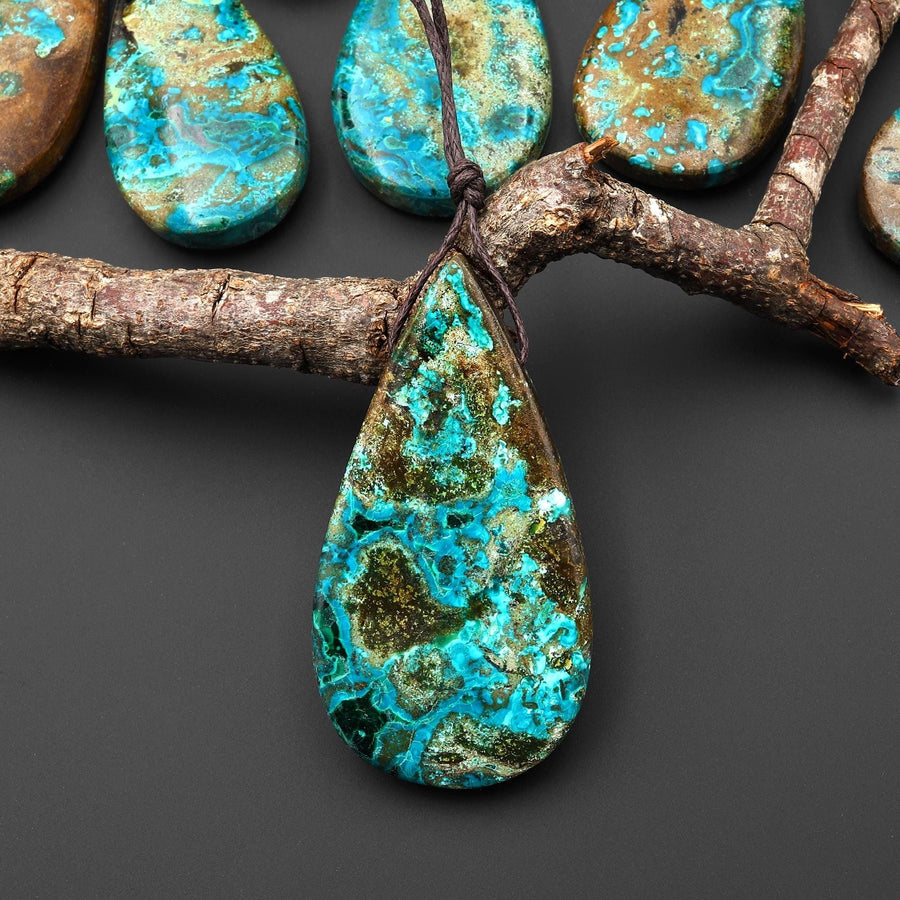 Rare Genuine Natural Shattuckite Teardrop Pendant Azurite Chrysocolla Malachite from Congo A1