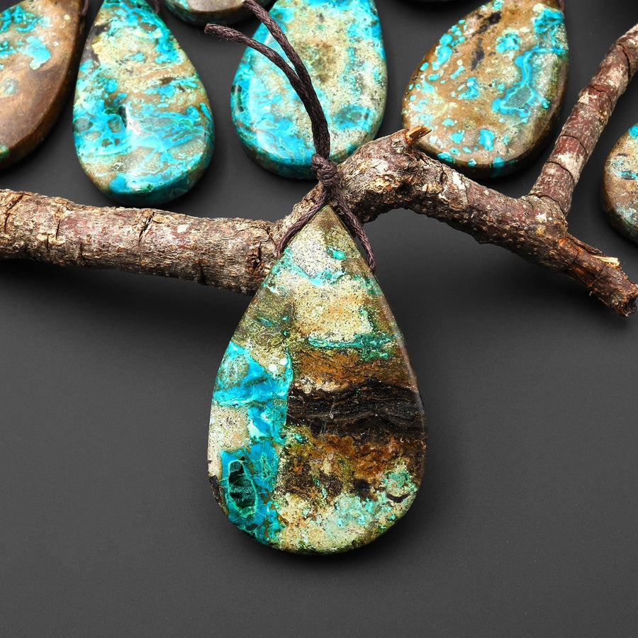 Rare Genuine Natural Shattuckite Teardrop Pendant Azurite Chrysocolla Malachite from Congo A4