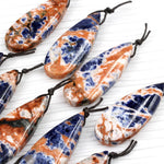 Natural Orange Sodalite Pendant Top Side Drilled Long Teardrop Bead Striking Vibrant Orange Blue Colors