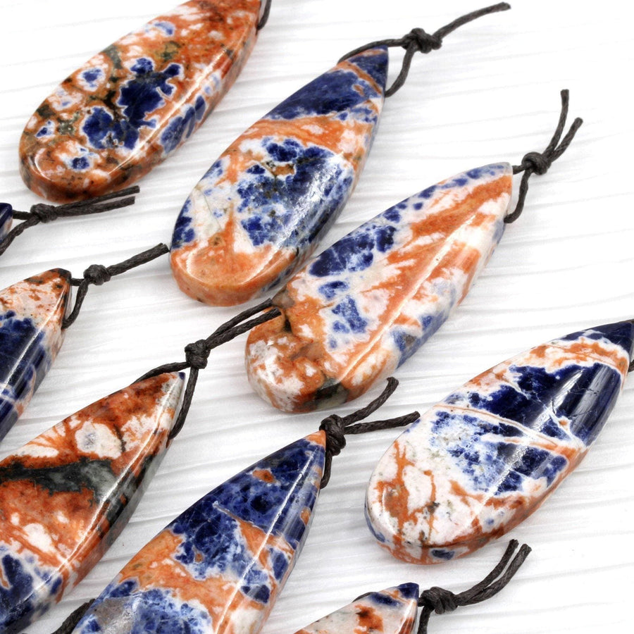 Natural Orange Sodalite Pendant Top Side Drilled Long Teardrop Bead Striking Vibrant Orange Blue Colors