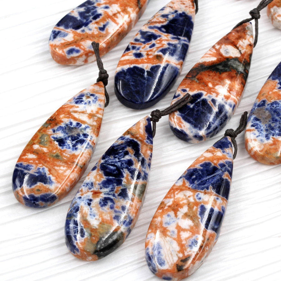 Natural Orange Sodalite Pendant Top Side Drilled Long Teardrop Bead Striking Vibrant Orange Blue Colors