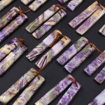 Drilled Natural Petrified Purple Fluorite Earring Pair Long Rectangle Cabochon Cab Pair Matched Earrings Beads Stone