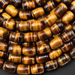 AAA Chatoyant Faceted Natural Golden Brown Tiger's Eye Barrel Tube Beads Gemstone 15.5" Strand