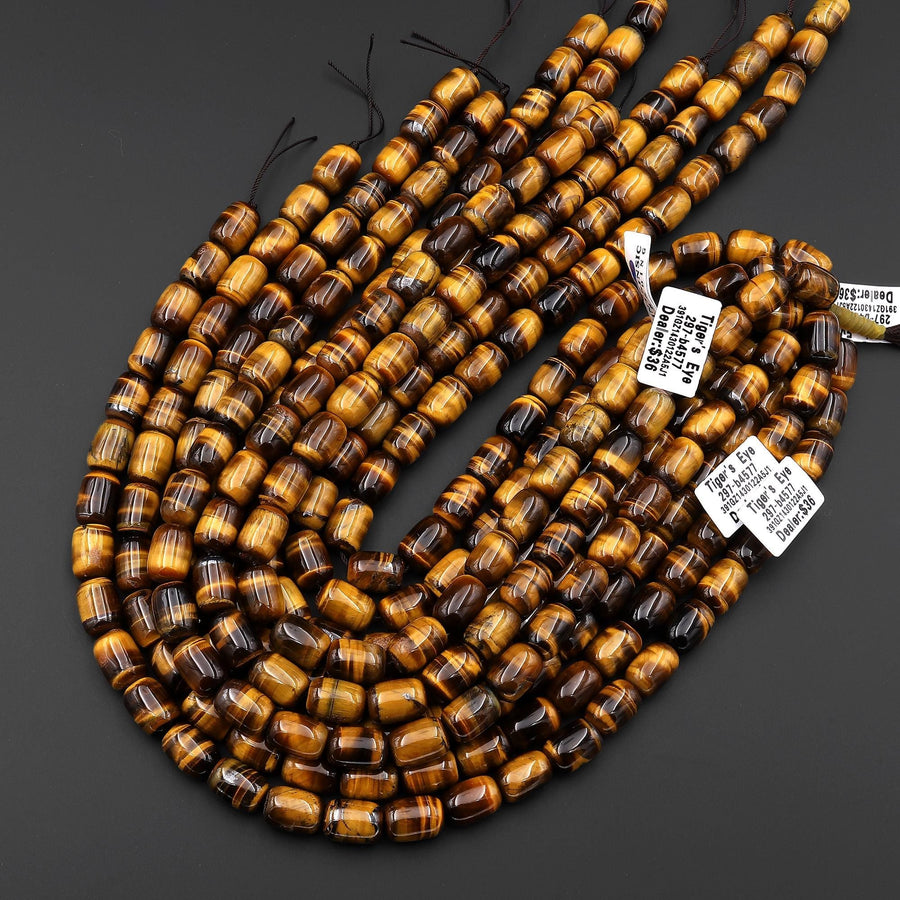 AAA Chatoyant Faceted Natural Golden Brown Tiger's Eye Barrel Tube Beads Gemstone 15.5" Strand