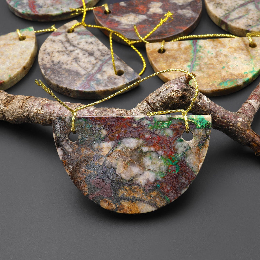 From the Old Arizona Copper Mine~ Natural Copper in Chrysocolla Half Moon Circle 2 Two Hole Pendant A2