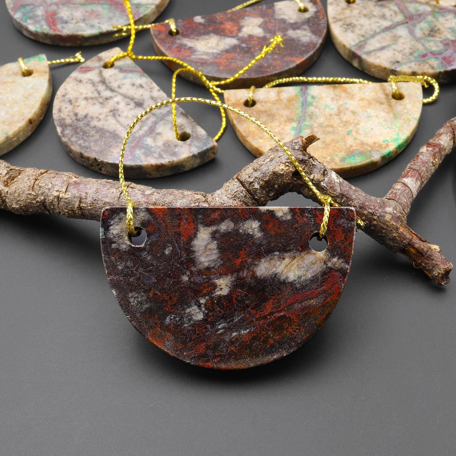 From the Old Arizona Copper Mine~ Natural Copper in Chrysocolla Half Moon Circle 2 Two Hole Pendant A3