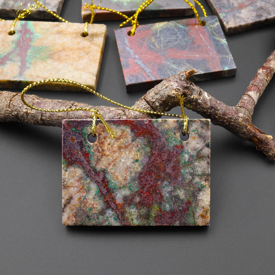 From the Old Arizona Copper Mine~ Natural Copper in Chrysocolla Flat Rectangle Slice 2 Two Hole Pendant
