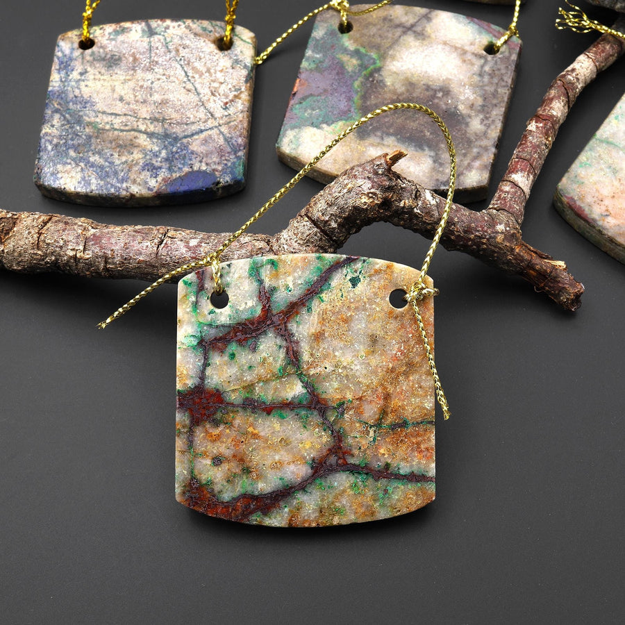 From the Old Arizona Copper Mine~ Natural Copper in Chrysocolla Curved Rectangle Square 2 Two Hole Pendant
