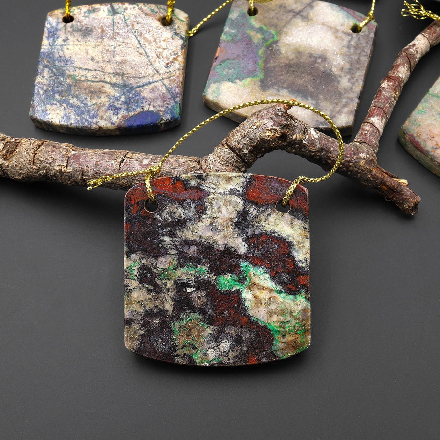 From the Old Arizona Copper Mine~ Natural Copper in Chrysocolla Curved Rectangle Square 2 Two Hole Pendant A2