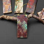 From the Old Arizona Copper Mine~ Natural Copper in Chrysocolla Thin Long 70mm Rectangle Slice 2 Two Hole Pendant