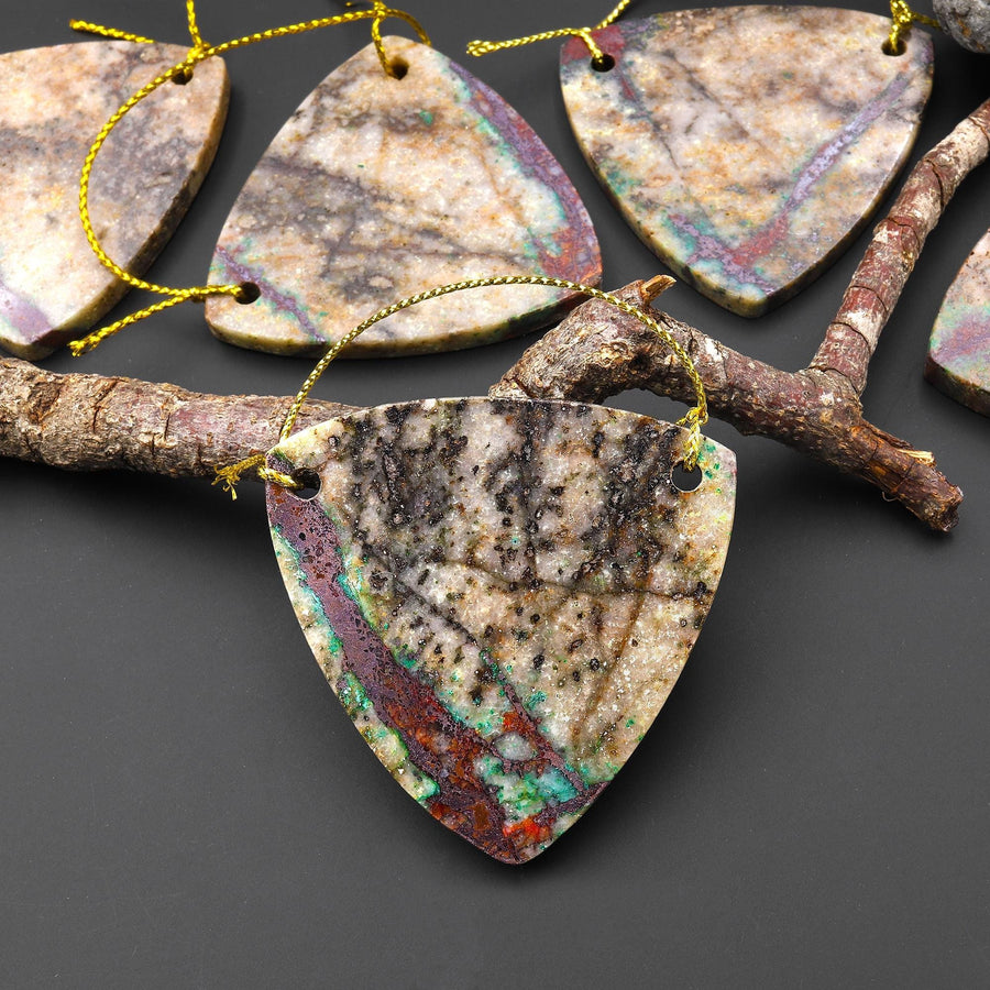 From the Old Arizona Copper Mine~ Natural Copper in Chrysocolla Triangle Slice 2 Two Hole Pendant