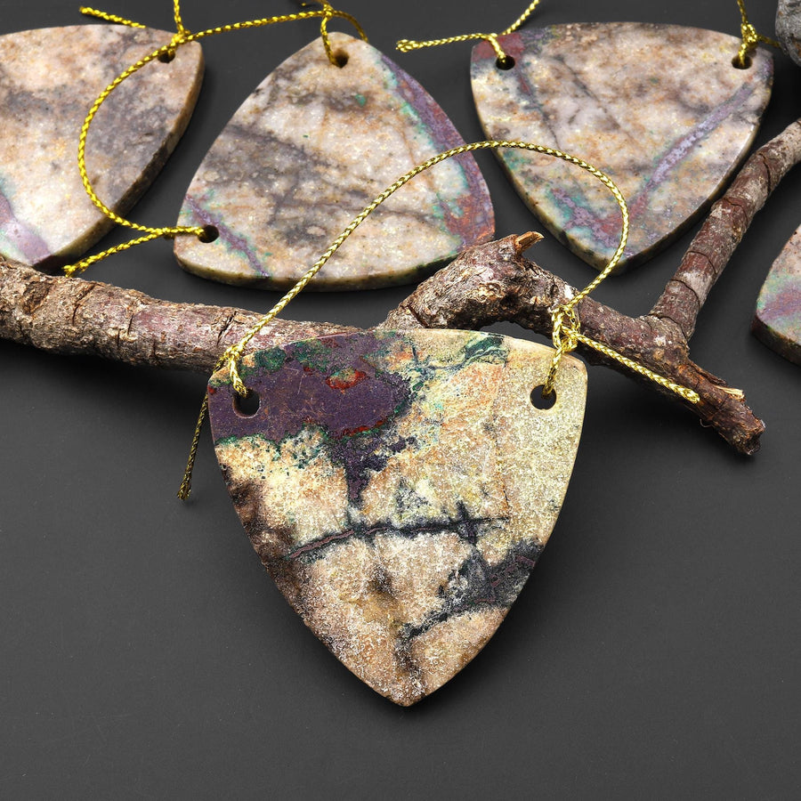 From the Old Arizona Copper Mine~ Natural Copper in Chrysocolla Triangle Slice 2 Two Hole Pendant A3