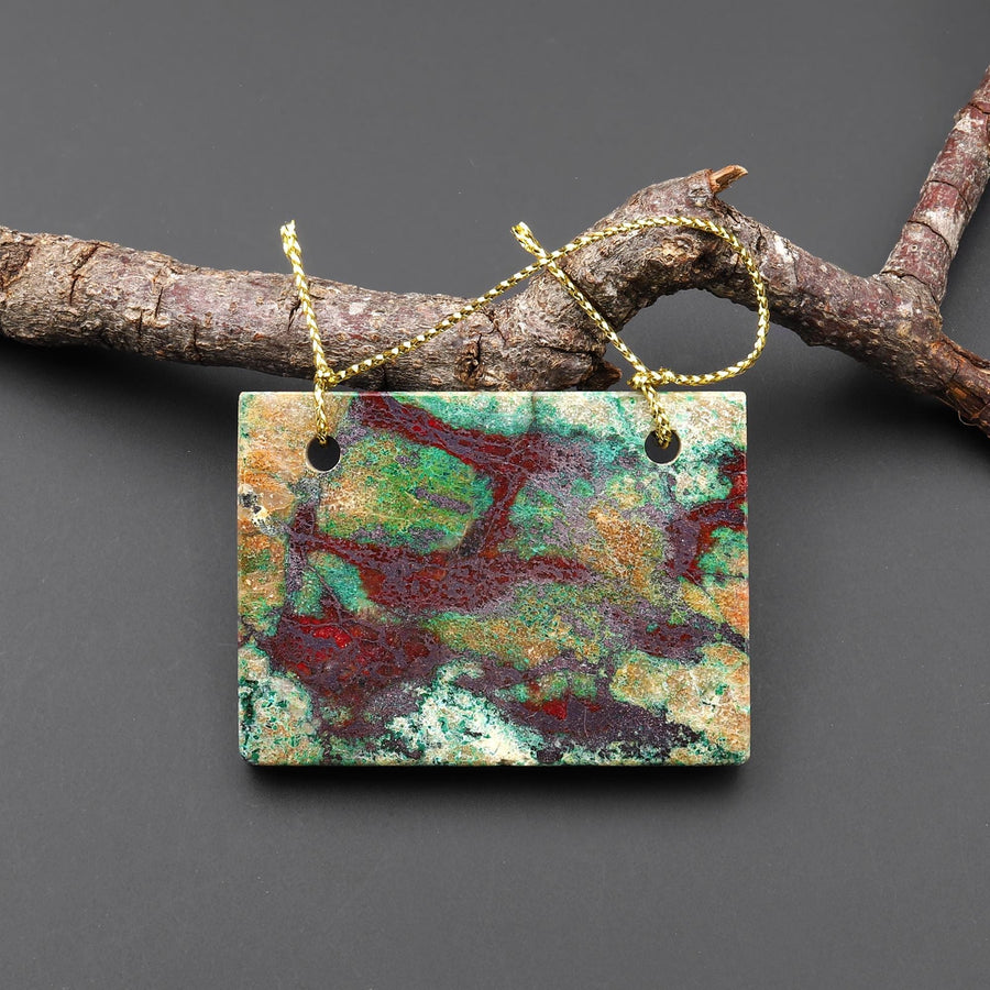 From the Old Arizona Copper Mine~ Natural Copper in Chrysocolla Flat Rectangle Slice 2 Two Hole Pendant A3