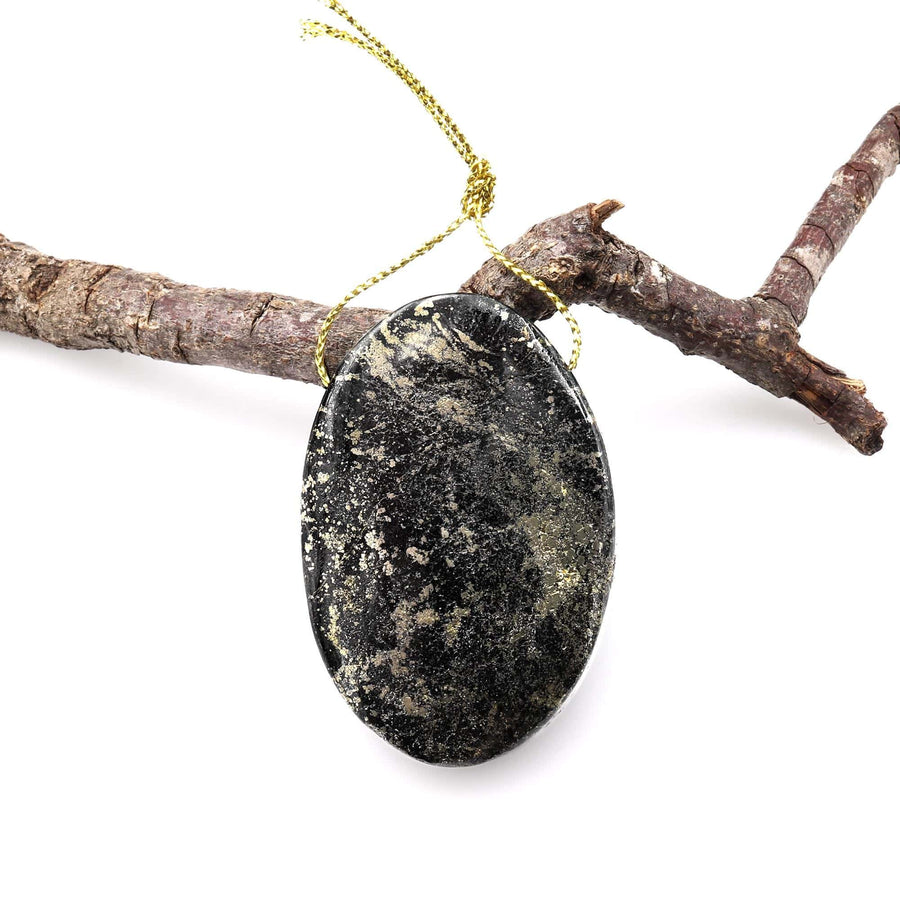 Rare Natural Pyrite in Magnetite Oval Pendant Side Drilled Gemstone Focal Bead A2