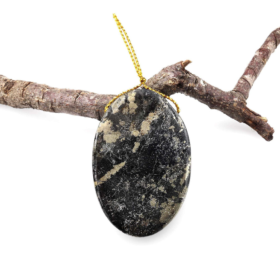 Rare Natural Pyrite in Magnetite Oval Pendant Side Drilled Gemstone Focal Bead A1