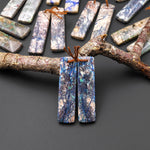 Rare Natural Lightening Azurite Rectangle Earrings Matched Gemstone Bead Pair From Arizona EC0402