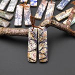 Rare Natural Lightening Azurite Rectangle Earrings Matched Gemstone Bead Pair From Arizona EC0402