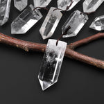 Natural Rock Quartz Pendant Front Drilled Point Tower Pendulum Gemstone Crystal Focal Bead